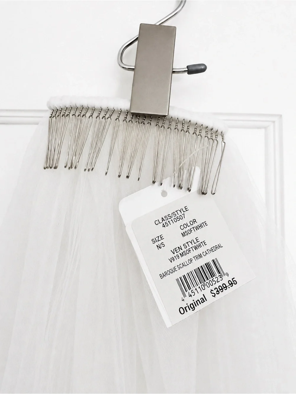 David's Bridal White Cathedral Veil with Lace Appliqué Hem